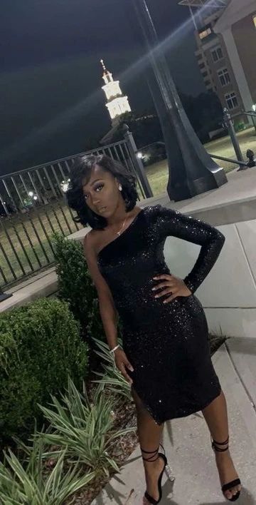 One Shoulder Black Short Homecoming Dresses