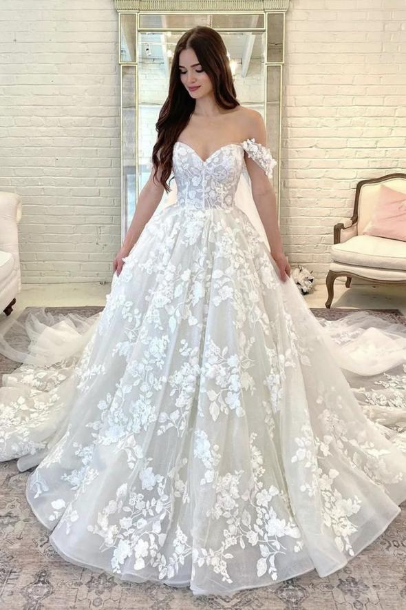 White lace long ball gown dress formal dress