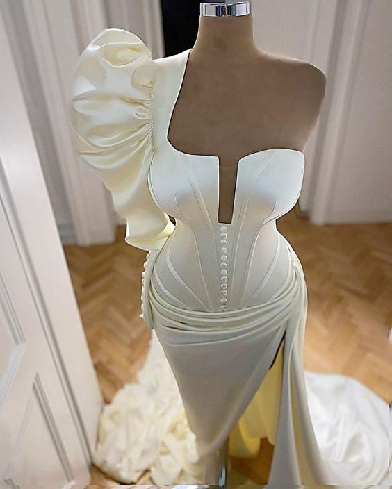 Mermaid white Prom Dresses Long Formal Evening Party wedding Gowns Dress