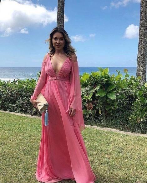 Sexy Deep V Collar Long-Sleeved Long Expansion Vacation Dress,Backless Evening Dress,Chiffon Prom Dress
