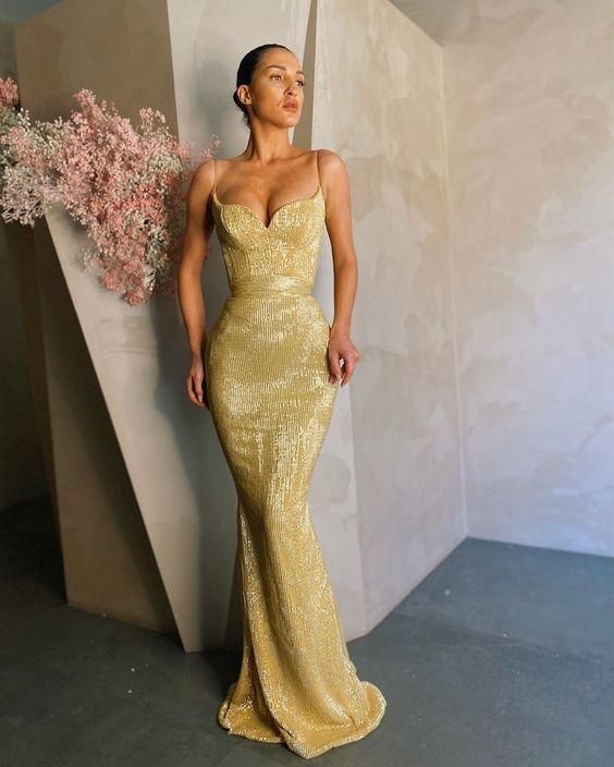 gorgoues gold sequin long mermaid prom dress