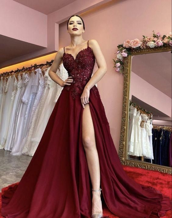 Burgundy Sweetheart Prom Dresses