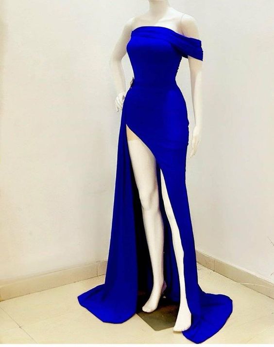 Long African dress for prom,prom gowns,African party dress,blue mermaid prom dress with slit,African clothing for women