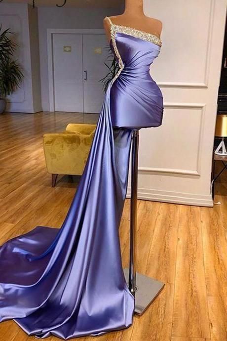 Sexy One Shoulder Short Prom Party Dress with Detachable Skirt Shiny Beaded Top Formal Women Dresses