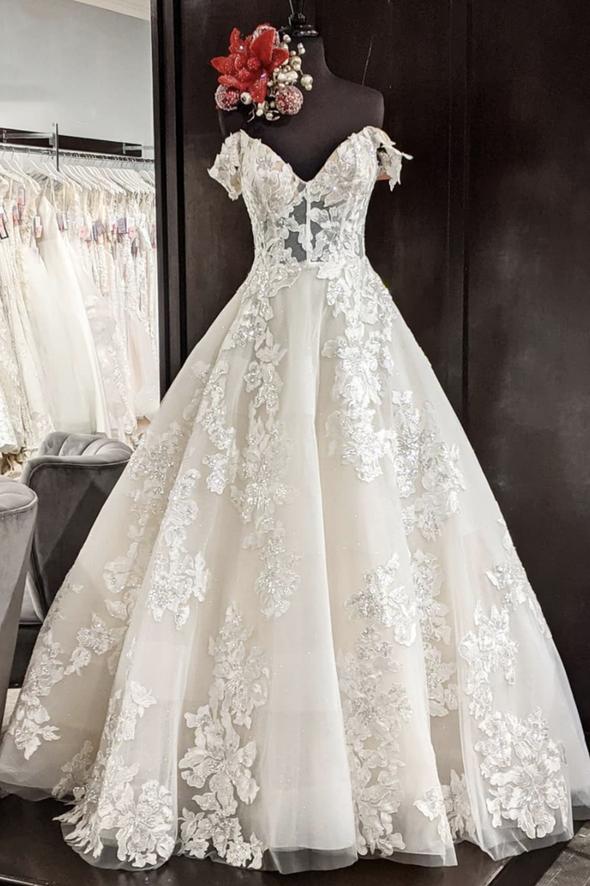 A line lace long ball gown dress formal dress