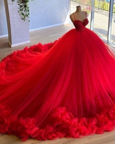 Spaghetti Straps Red Prom Dresses Pageant Gown