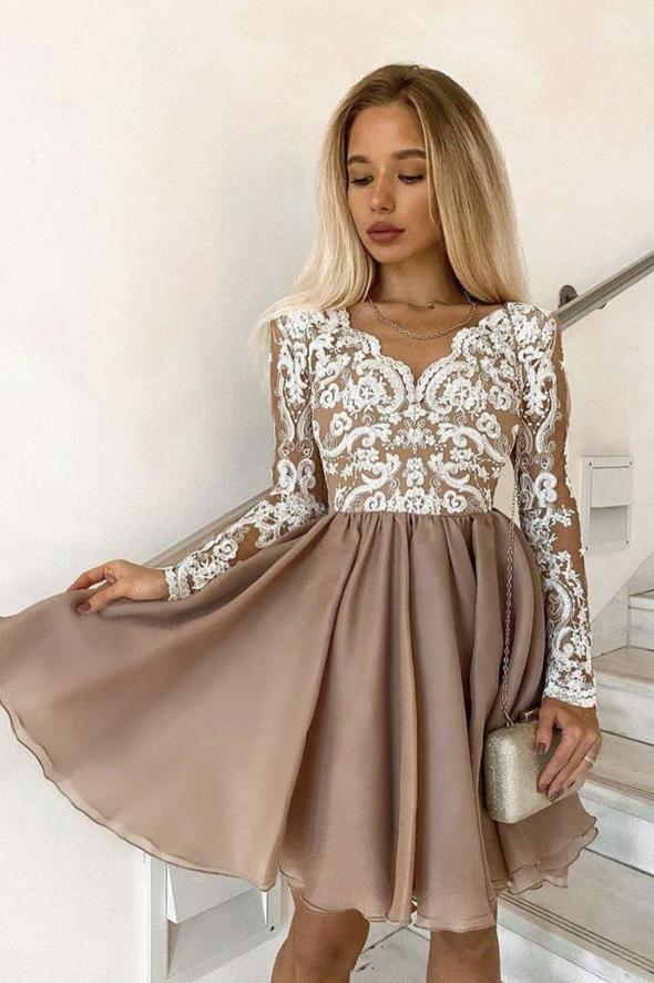 Cute lace short prom dress A line party dress