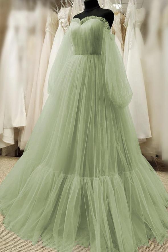 Cute tulle long sleeve prom dress cute evening dress