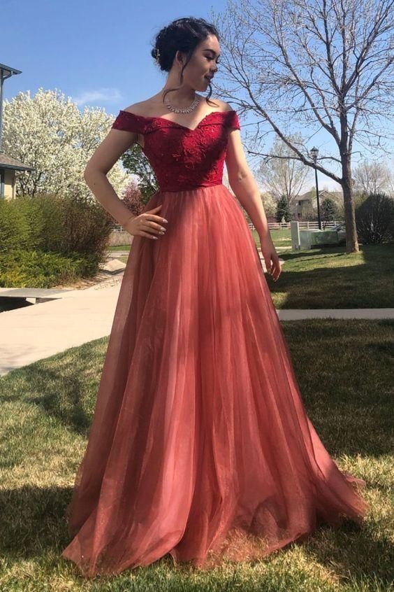 elegant off the shoulder red long prom dress formal dress