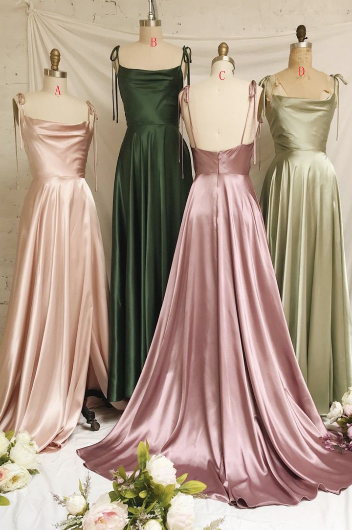 Simple satin long A line prom dress evening dress