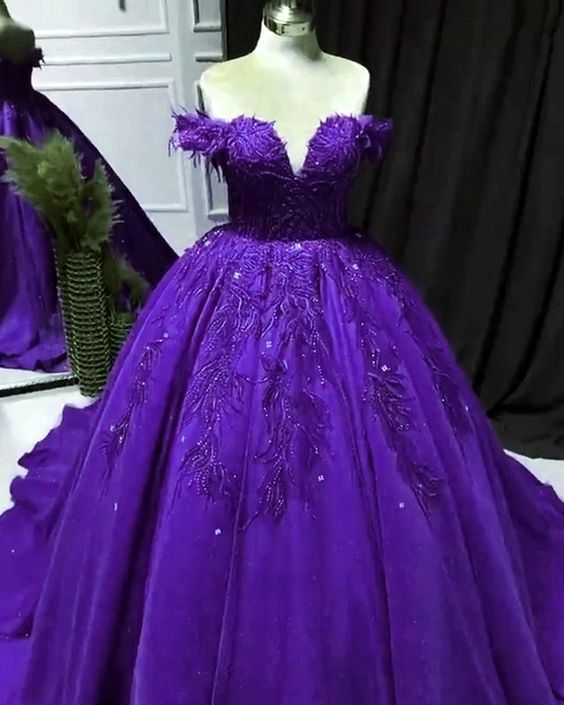 Elegant purple ball gown quinceanera dresses lace beaded off the shoulder for sweet 16 party