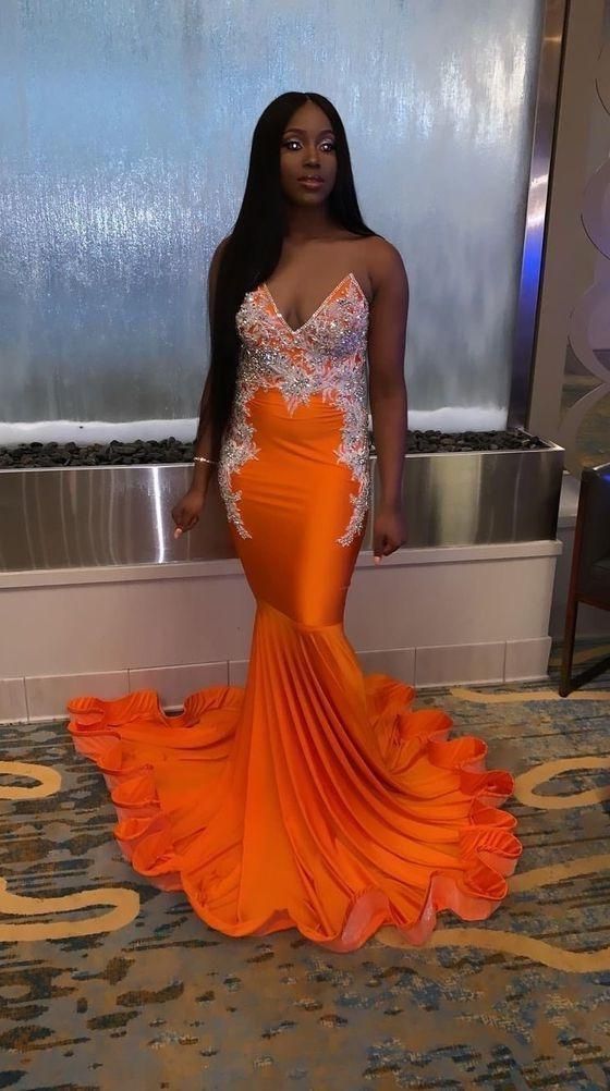 Sexy Orange Mermaid Prom Dresses