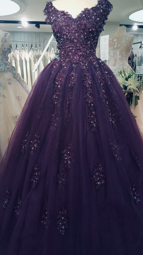 Purple Long New Style Party Dress, A-line Tulle Formal Dress