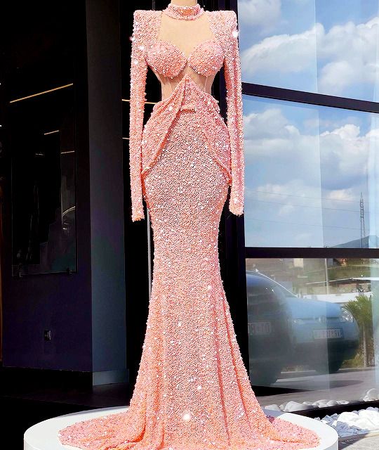 Mermaid Long Prom Dress , Sexy Prom Dress With Sleeves