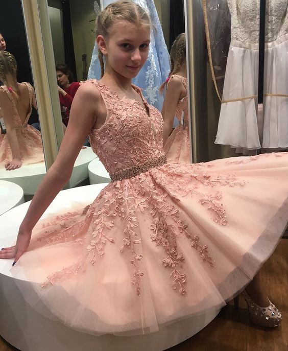 Princess A-line Short Pink Homecoming Dress
