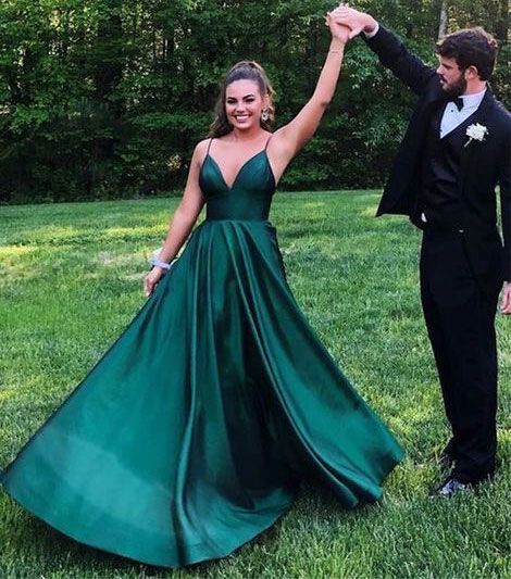 Spaghetti Straps Green Prom Dresses