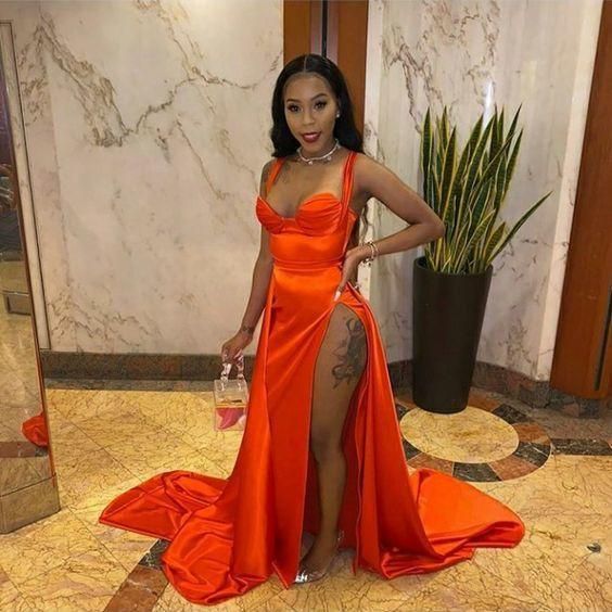 Burnt orange floor length gown dress