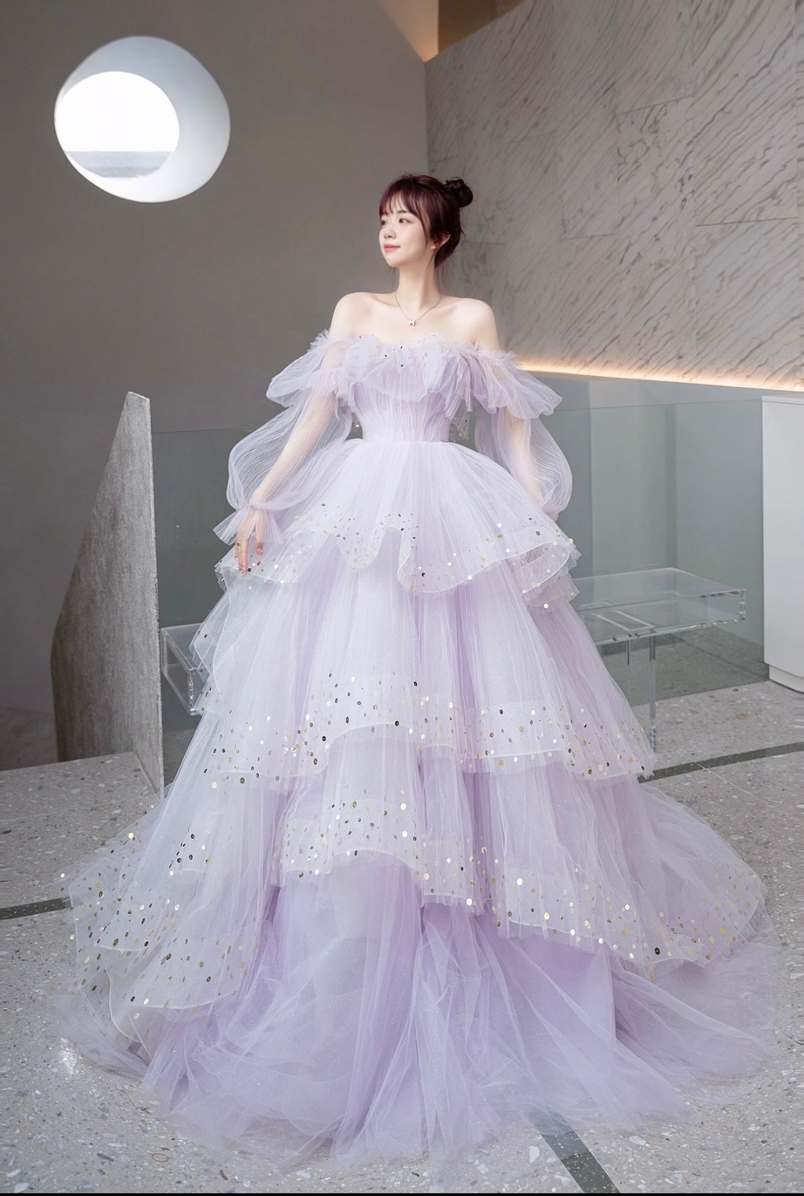 Light Purple Tulle Layers Ball Gown Princess Formal Dresses, Long Sweet 16 Dresses