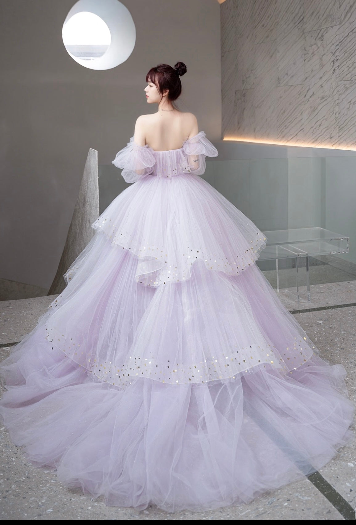 Light Purple Tulle Layers Ball Gown Princess Formal Dresses, Long Sweet 16 Dresses