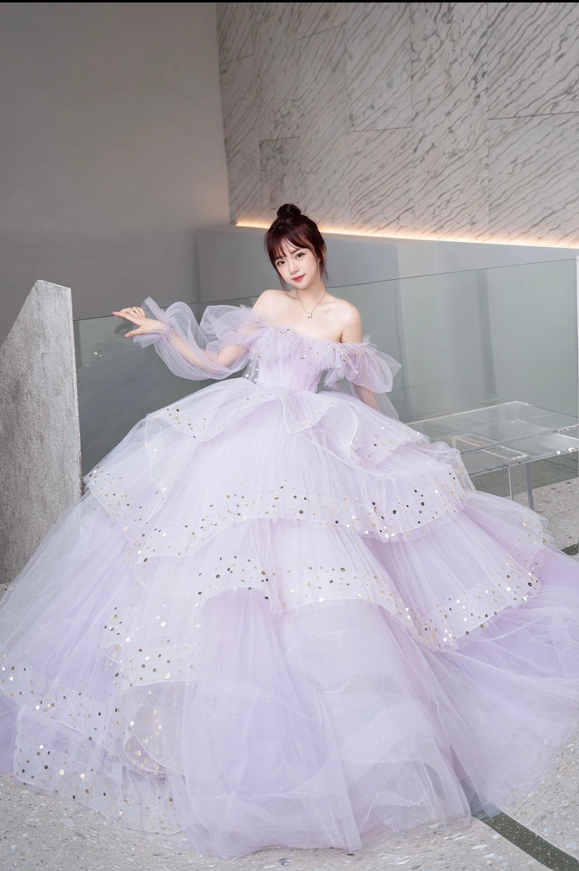 Light Purple Tulle Layers Ball Gown Princess Formal Dresses, Long Sweet 16 Dresses