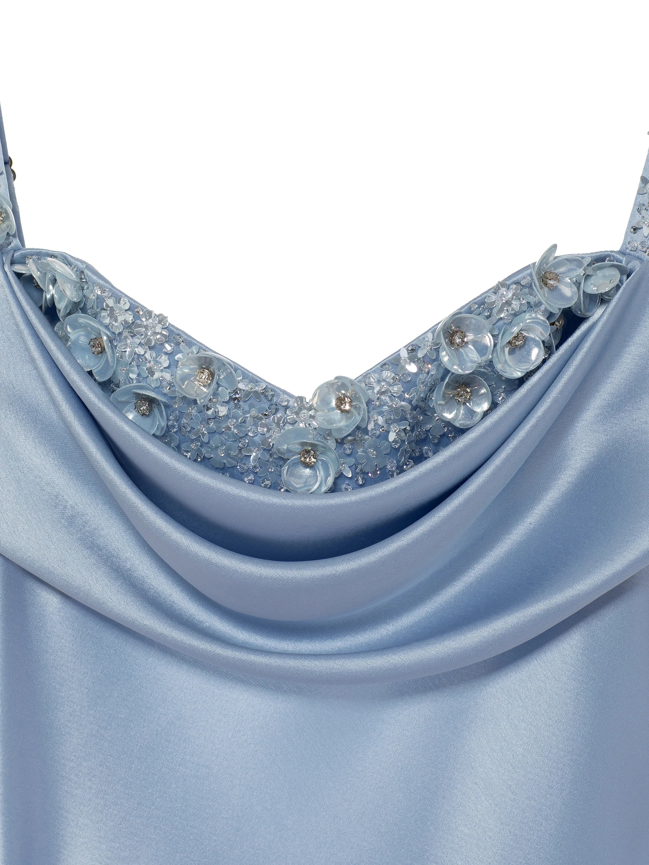 Pretty A line Straps Light Sky Blue Satin Long Party Dress Prom Dresses